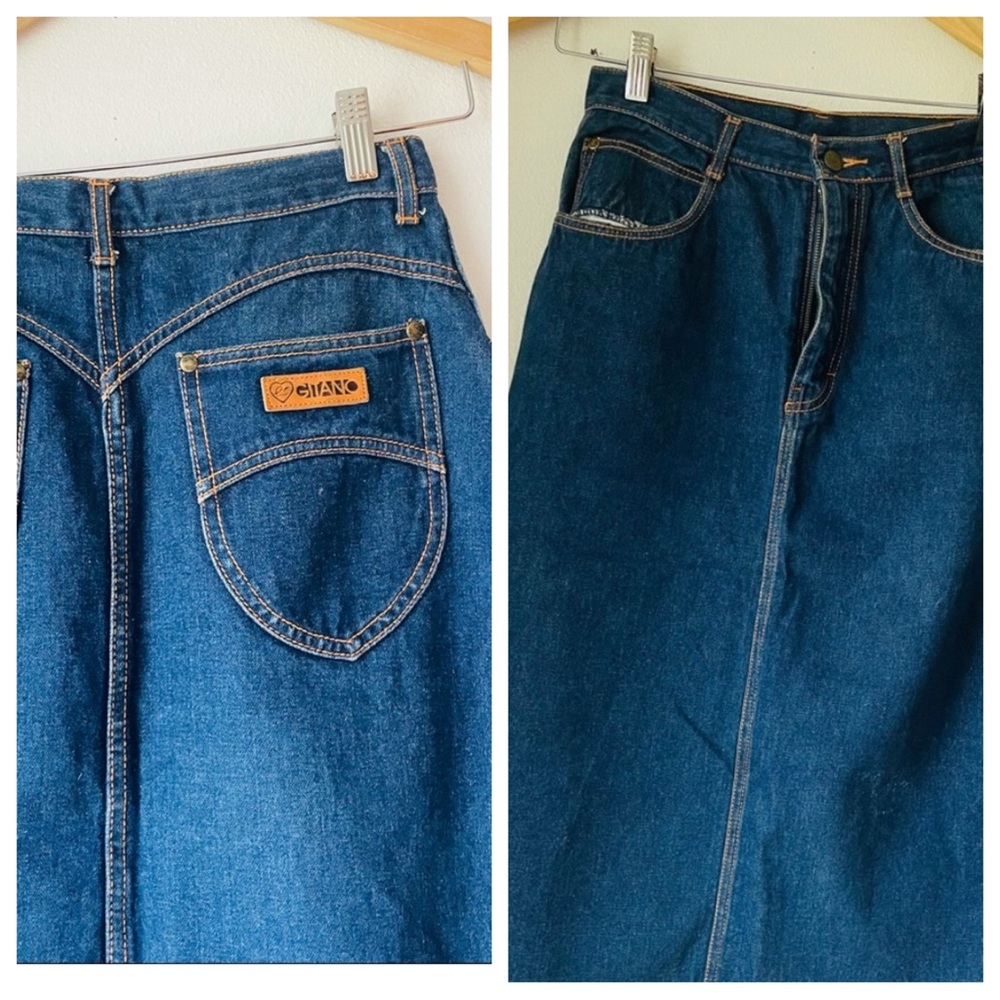 Vintage high-waisted denim midi skirt *Gitano* brand Size 26/27” waist